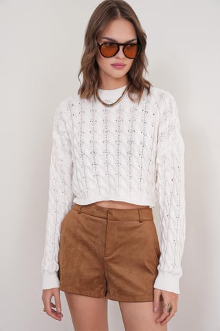 Cable Knit Muster Rundhals Pullover
