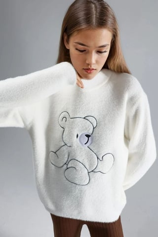 Oversize Teddy-Bär Plüschpullover
