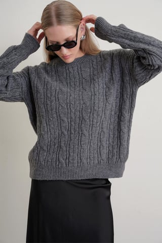 Oversized Strickpullover mit Haarzopf-Muster