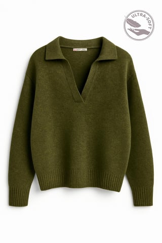 Dicker Strickpullover mit lässiger Passform und Hemdkragen