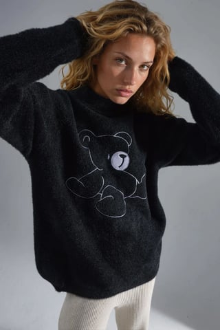 Oversize Teddy-Bär Plüschpullover