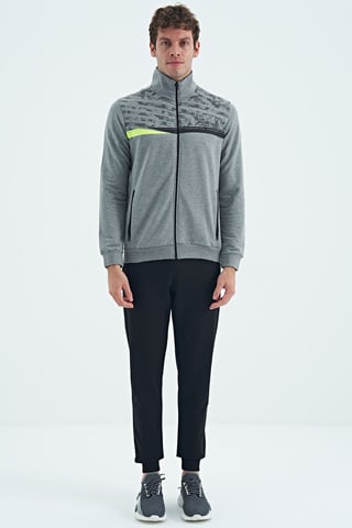 Tommy Life Bedrucktes Sweatshirt‑und‑Hosen‑Set mit Reißverschlusskragen - Grau