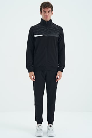 Bedrucktes Sweatshirt mit Reißverschlusskragen und Hose Set
