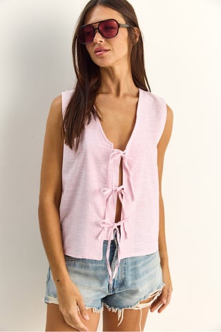 Gestreifte V-Ausschnitt-Bluse mit Bindedetail