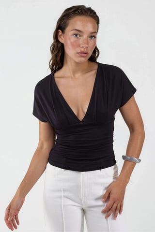 V-Ausschnitt Bluse mit Schleifen-Detail