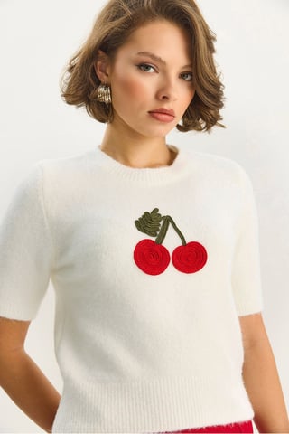 Bestickter Rundhalsausschnitt Pullover