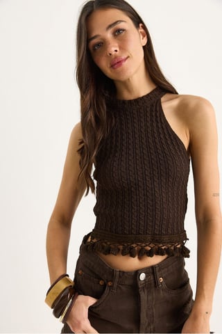Strukturierte Halterneck-Fitted-Crop-Bluse