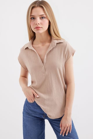 Strukturierte Polohemd-Bluse mit Knopfverschluss