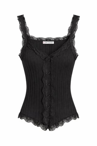 Taillierte ärmellose Spitzentop mit Rippenstruktur und Knöpfen