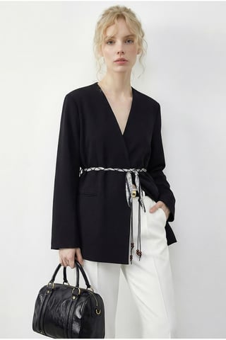V-Ausschnitt mit Gürtel Blazer Jacke
