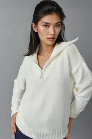 Übergroßer Rippstrickpullover mit Reißverschlusskragen