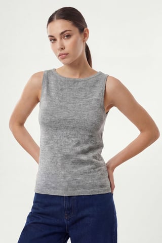 Rippenträgershirt ohne Ärmel mit Rundhalsausschnitt