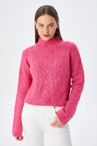 Rippstrick-Pullover mit Argyle-Muster und halbem Stehkragen