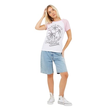 Brave Soul - T-Shirt für Damen, Kontrast-Ärmel (Weiß/Flieder)