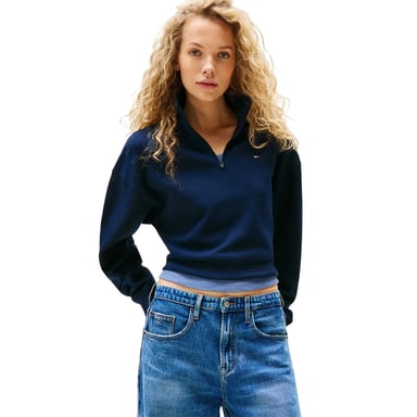 Tommy Jeans - Kurzes Sweatshirt für Damen, mit kurzem Reißverschluss, Fleece, Kastig (Dunkel-Marineblau)