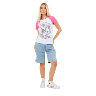 Brave Soul - T-Shirt für Damen, Kontrast-Ärmel (Weiß/Koralle)