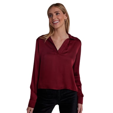 Bella Dahl - Sweatshirt für Damen, V-Ausschnitt, Satin, Langärmlig (Sangria)