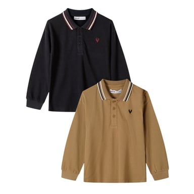 Minoti - Poloshirt für Jungen, Langärmlig (2er-Pack) (Schwarz/Braun)