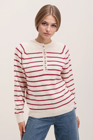 Gestreifter Strickpullover mit Knopfverschluss