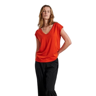 Pieces - "Pckamala" T-Shirt für Damen, V-Ausschnitt, Jerseyware (Mandarinen-Tango)