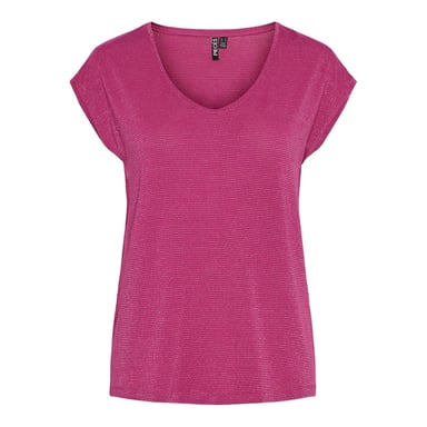 Pieces - T-Shirt für Damen, V-Ausschnitt, Regulär (Fuchsia Rosa)