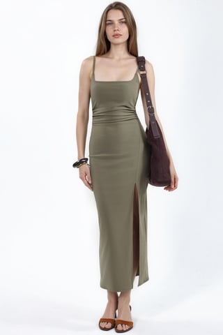 Kleid Midi mit Quadrat-Ausschnitt aus Bengalin