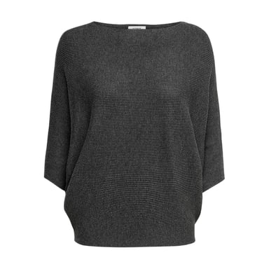 Only - Pullover Top für Damen, Rundhalsausschnitt, Kastig, Angeschnitten (Dunkelgraue Melange)