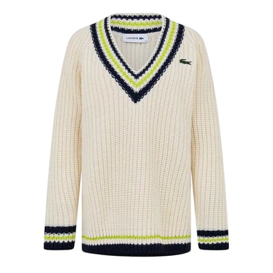 Lacoste - Pullover Top für Damen, V-Ausschnitt, leger (Cremefarbe/Schwarz)