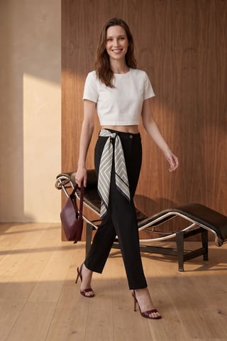 MyFashion Hoch taillierte Crepe-Hose, gerade geschnitten, mit Gürtel - Schwarz