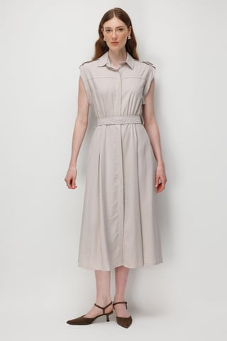Texturiertes A-Linien-Midi-Hemdkleid mit Gürtel