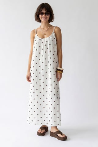Mixray A-Linien-Maxikleid mit Polka-Dot-Muster - Wollweiß