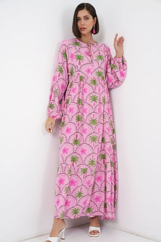 Tropisches Maxi-Kleid mit Knopfverschluss