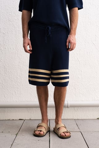 Giesto Herren-Shorts aus gestreiftem Baumwolljersey - Marineblau