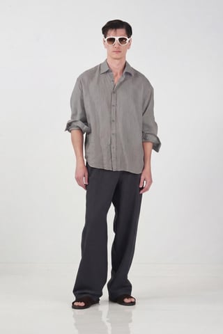 Übergrößen Leinenmischung Langarmshirt