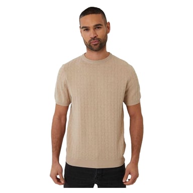 Threadbare - T-Shirt für Herren, Rundhalsausschnitt, Mit Zopfmuster (Beige)