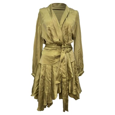 Zimmermann Empire Wickel-Minikleid aus Olivgrüner Seide