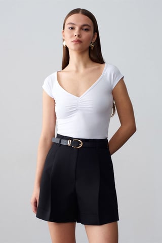 Damen Slim Fit V-Ausschnitt Baumwoll-T-Shirt