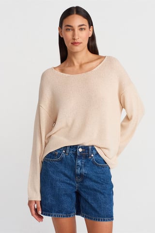 Damen Rippstrick Boot-Ausschnitt Pullover