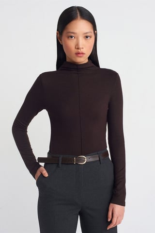 Rippstrick-Turtleneck Langarmbluse