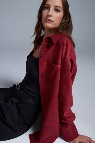 Damen Faux-Suede Relaxed Shirt