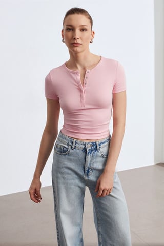 Slim Fit Crop-Jersey-Bluse