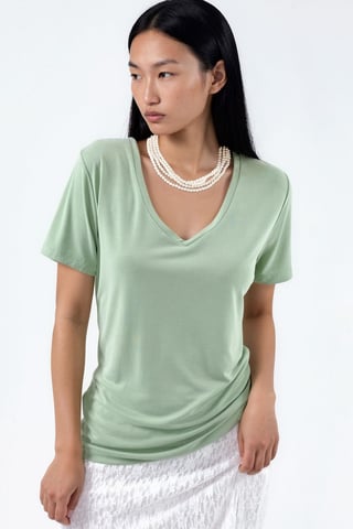 V-Ausschnitt Kurzarm Modal Bluse