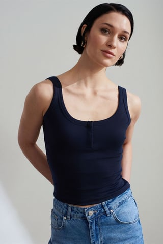 Dilvin Geripptes Cropped Cami-Top für Damen - Marineblau