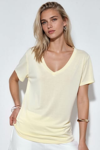 V-Ausschnitt Kurzarm Modal Bluse