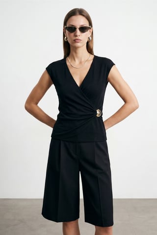 Damen Slim Fit Wickelbluse