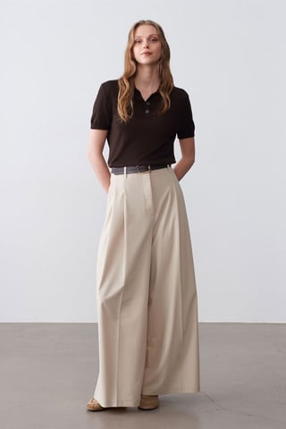 Damen High-Waist Weitbein-Crepe-Hosen