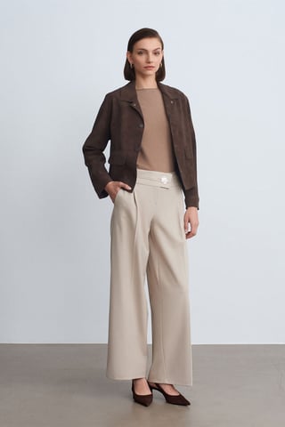 Hoch taillierte weite Crepe-Hosen