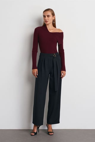 Dilvin Hoch taillierte weite Crepe-Hose - Schwarz