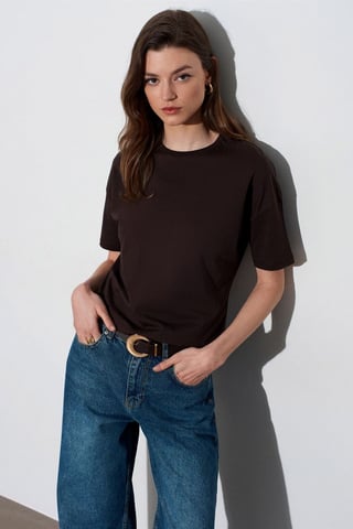Damen Baumwoll Rundhalsausschnitt T-Shirt
