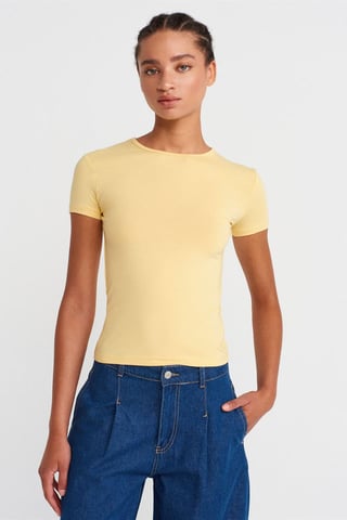 Damen Crop Slim-Fit Rundhals-T-Shirt